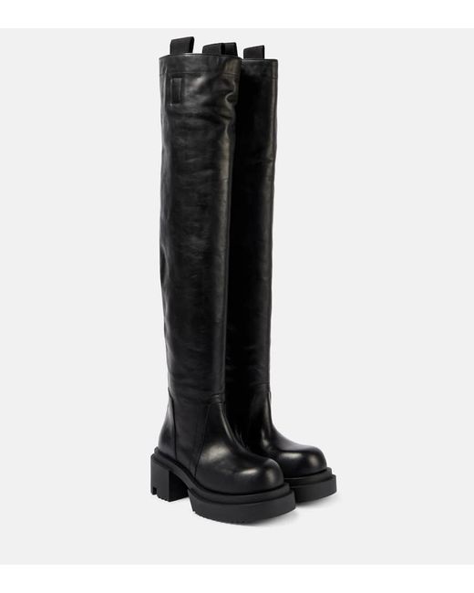 Rick Owens Black Wader Leather Over-The-Knee Boots