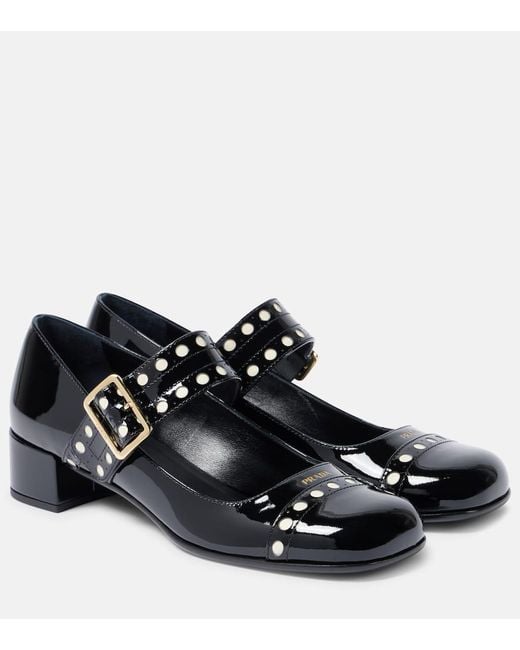 Escarpins Mary Jane 35 En Cuir Verni Prada en coloris Black