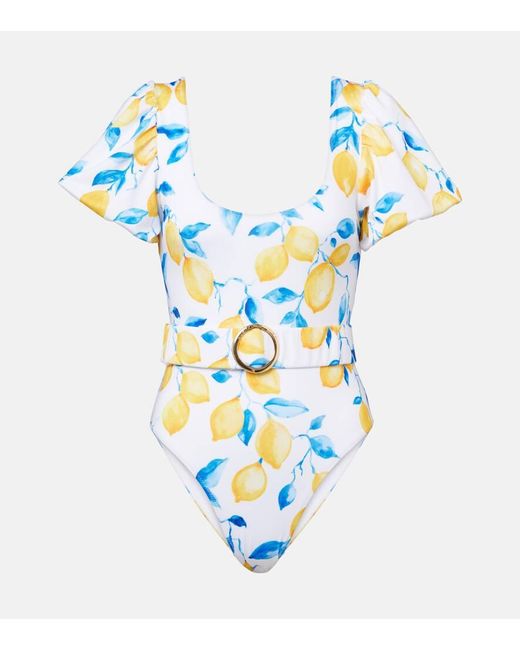 Alexandra Miro Blue Bedruckter Badeanzug Jeanie