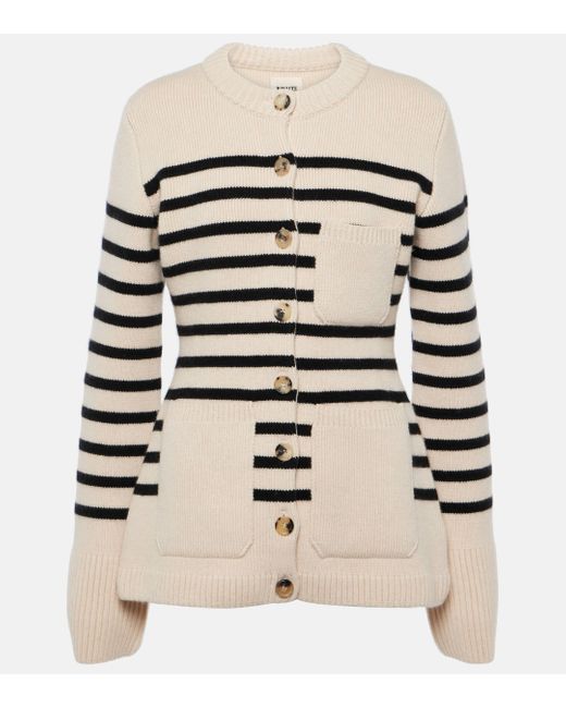 Khaite Black Suzette Striped Cashmere-blend Cardigan