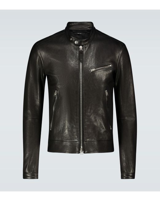 Tom Ford Black Café Leather Biker Jacket for men