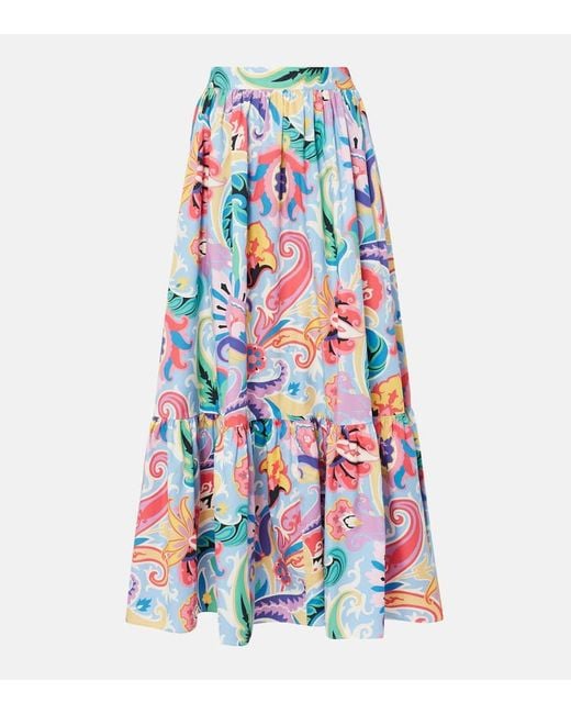Etro White Vibrant Paisley Print Cotton Skirt