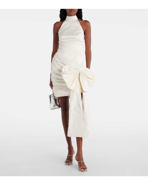 ROTATE BIRGER CHRISTENSEN White Bow-Detail Halterneck Satin Minidress