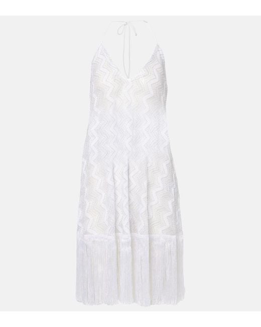Missoni White Zigzag Fringed Lame Beach Dress