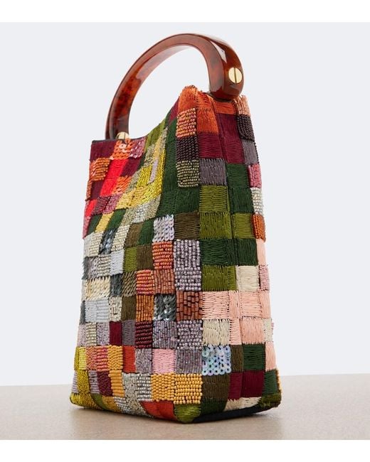 Dries Van Noten Red Small Sequined Patchwork Top-Handle Bag