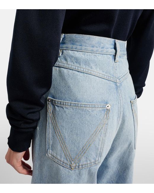Bottega Veneta Blue Intrecciato Leather-Trimmed Wide-Leg Jeans