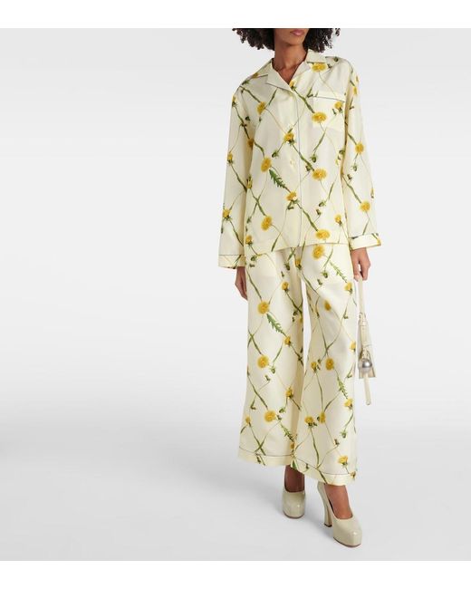 Burberry Metallic Floral Silk Poplin Pajama Shirt