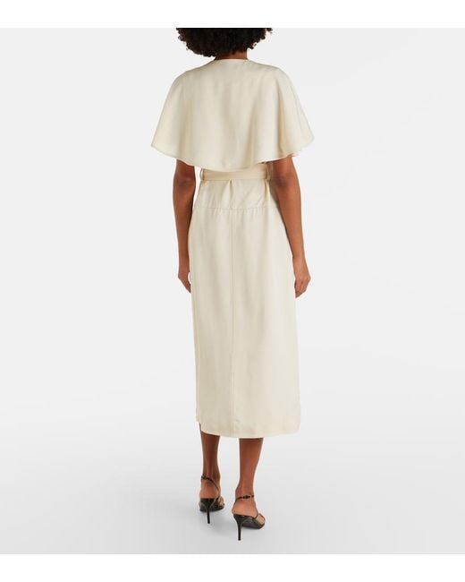 Proenza Schouler Natural Isolde Caped Twill Midi Dress