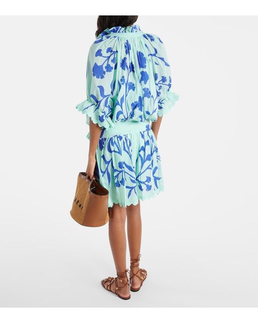 Juliet Dunn Blue Floral Cotton Shirt Dress