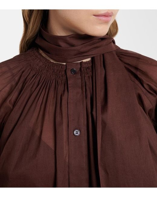Plan C Brown Tie-Neck Cotton Blouse