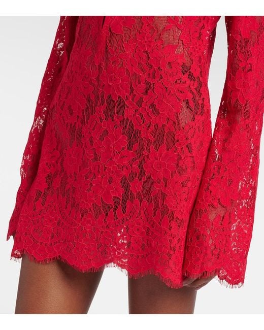 Bananhot Red Millie Cotton And Brocade Lace Minidress