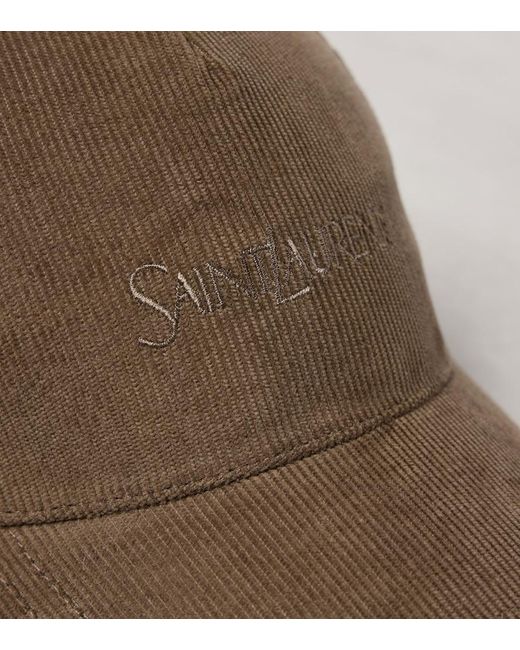 Saint Laurent Brown Corduroy Logo Baseball Cap