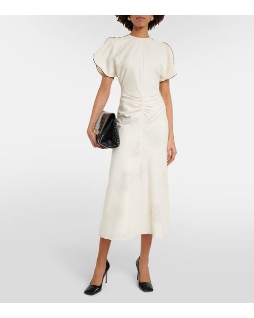 Victoria Beckham White Gathered Cotton-blend Midi Dress