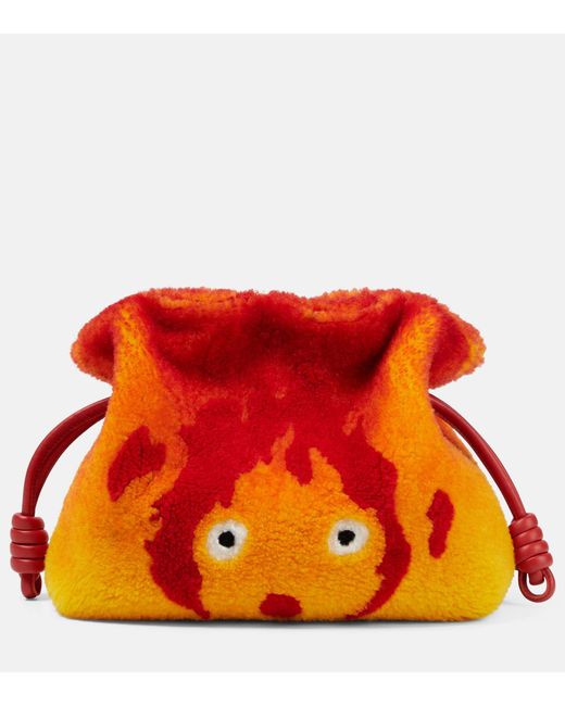 Loewe Red X Howl's Moving Castle Calcifer Flamenco Small Shearling Clutch
