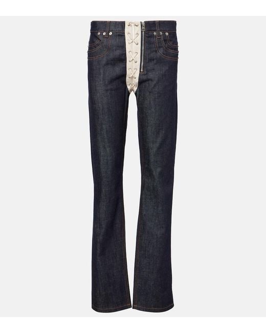 Jean Paul Gaultier Blue Lace-Up High-Rise Straight Jeans