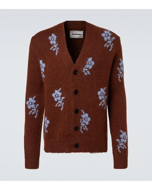 Jil Sander Brown Intarsia Alpaca And Wool-Blend Cardigan for men