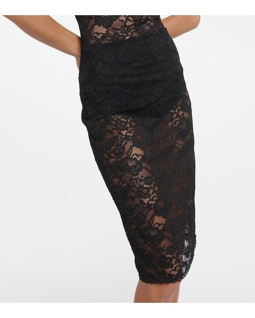 Oseree Black O-Lover Floral Lace Midi Dress