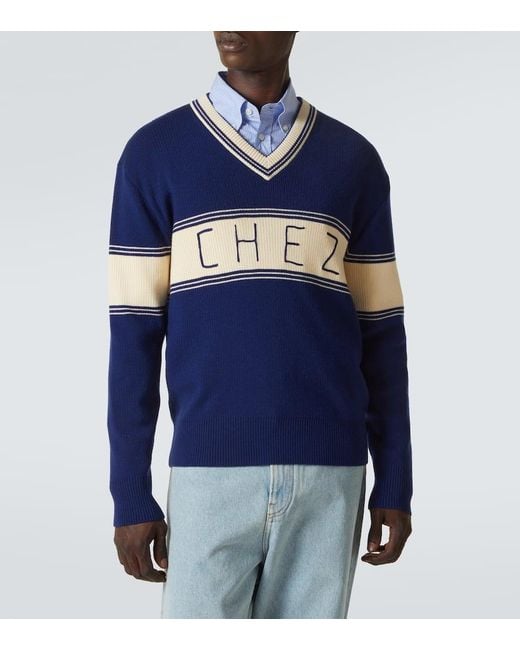 Valentino Blue Chez Wool And Cotton Sweater for men
