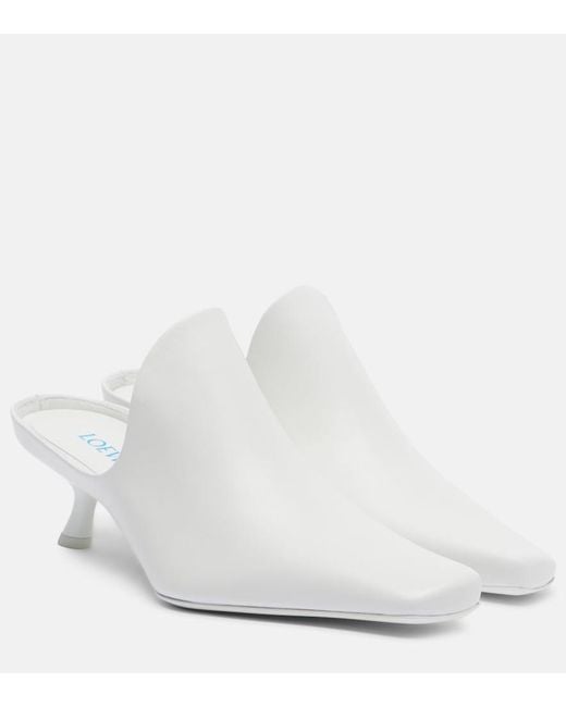 Loewe White Emily Leather Mules