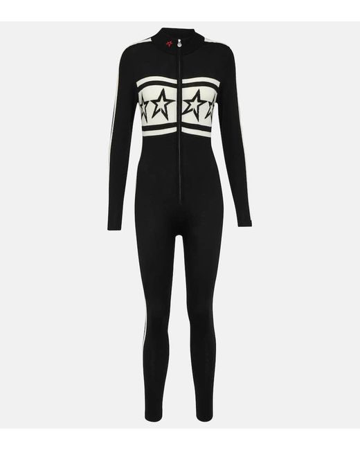 Perfect Moment Black Apres Team Striped Wool Ski Suit