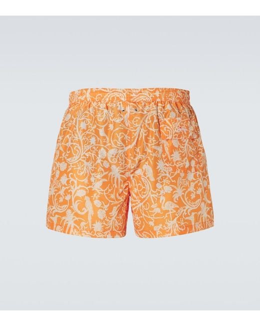 Kiton Orange Printed Swim Trunks for men