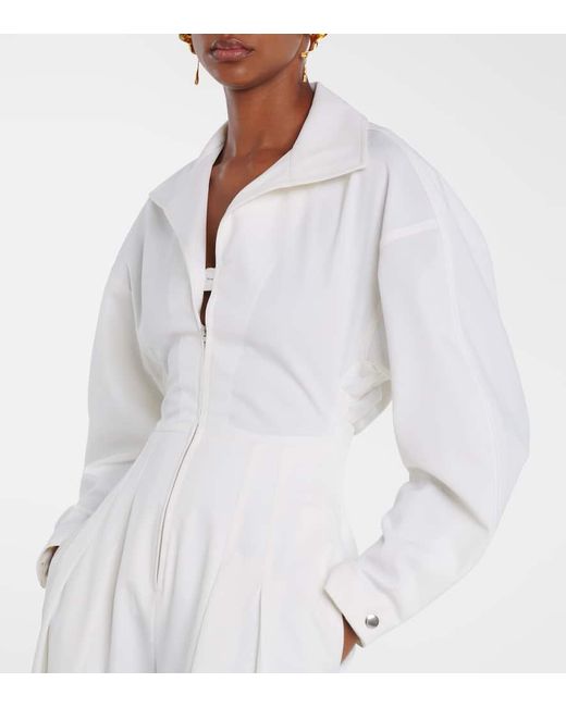 Victoria Beckham White Tab Detail Wool-Blend Jumpsuit