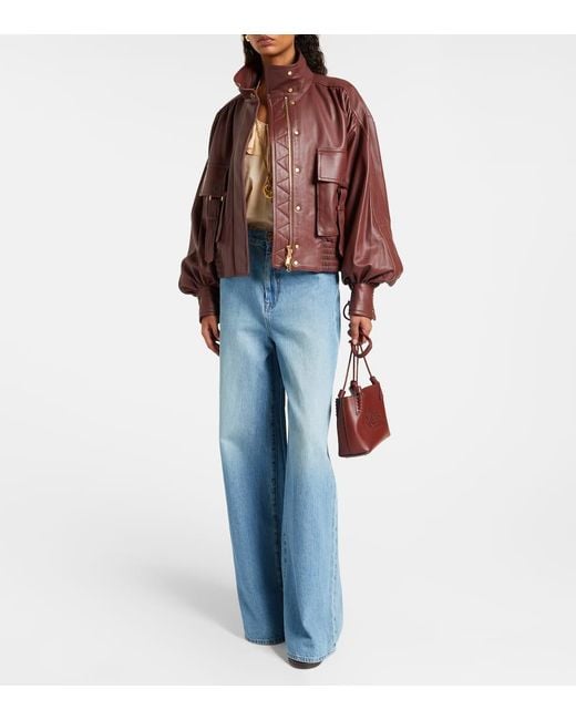 Zimmermann Red Hypnotic Leather Bomber Jacket