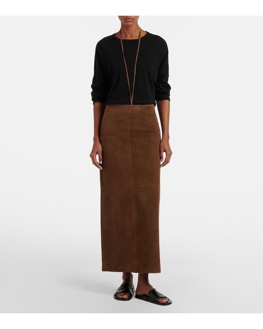The Row White Erina Suede Pencil Skirt