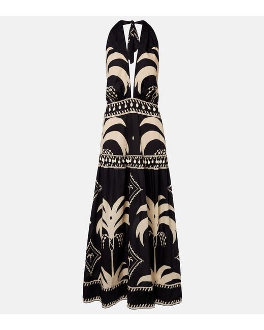 Johanna Ortiz Black Printed Cotton Maxi Dress