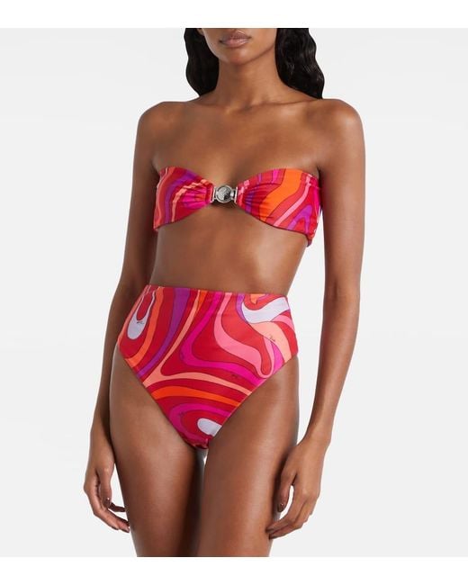 Emilio Pucci Red Bedrucktes Bandeau-Bikini-Oberteil