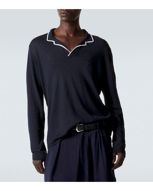 Giorgio Armani Blue Linen And Silk Polo Sweater for men