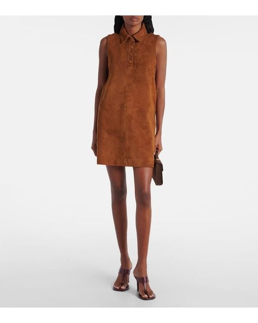 FRAME Brown The Suede City Suede Minidress