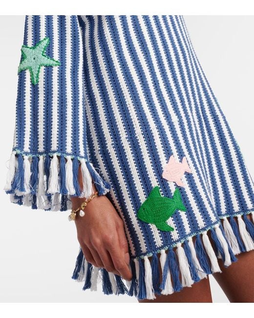 ALÉMAIS Blue Crochet Striped Cotton Minidress