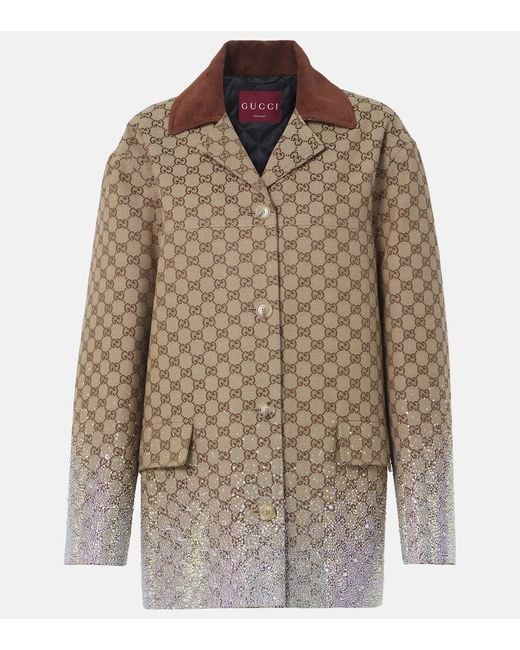 Gucci Brown Mantel GG aus Canvas mit Kristallen