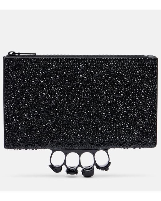 McQueen Black Knuckle Studded Leather Pouch