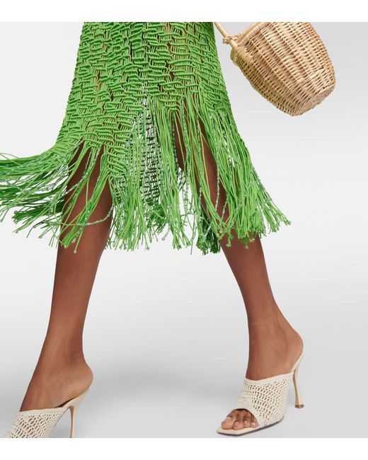 Falda Midi Element De Algodon Con Flecos Roberta Einer de color Green