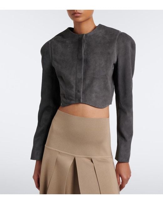 Alaïa Gray Cropped Suede Jacket