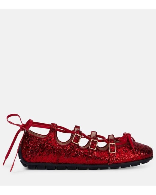 Simone Rocha Red Ghillie Glitter Ballet Flats
