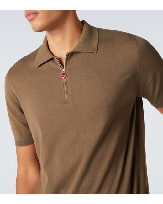 Kiton Brown Cotton Half-Zip Polo Shirt for men