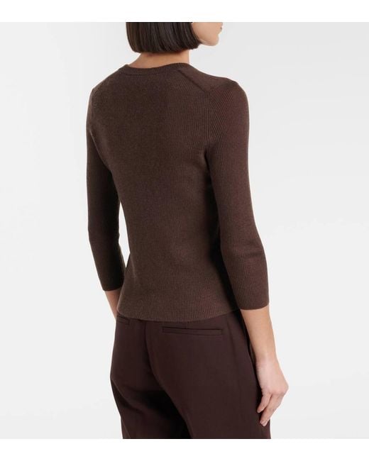Vince Brown Ribbed-Knit Cashmere And Silk Sweater