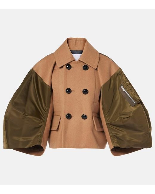 Sacai Brown Wool And Twill Jacket
