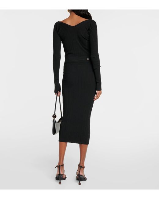 Jacquemus Black La Jupe Pralu Ribbed-knit Midi Skirt