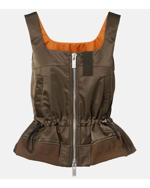 Sacai Brown Technical Zip-Up Tank Top