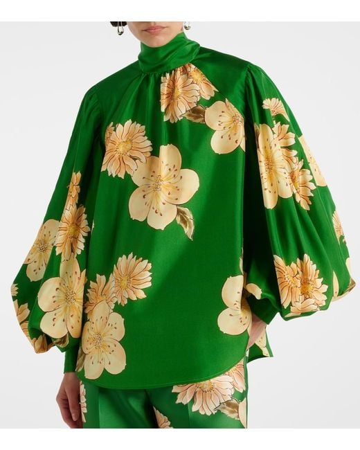 ALÉMAIS Green Sage Floral Silk Blouse