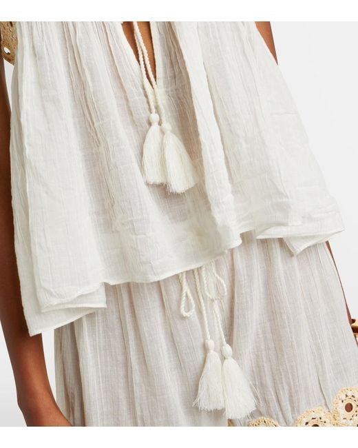 Ulla Johnson White Alessia Crochet-Trimmed Cotton Gauze Top