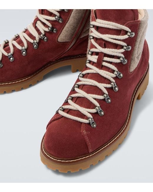 Eleventy Red Suede Lace-Up Boots for men