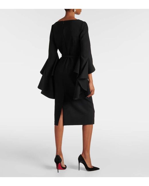 Oscar de la Renta Black Ruffled Wool-blend Midi Dress