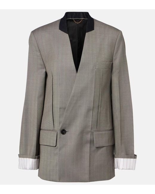 Victoria Beckham Gray Herringbone Virgin Wool Blazer