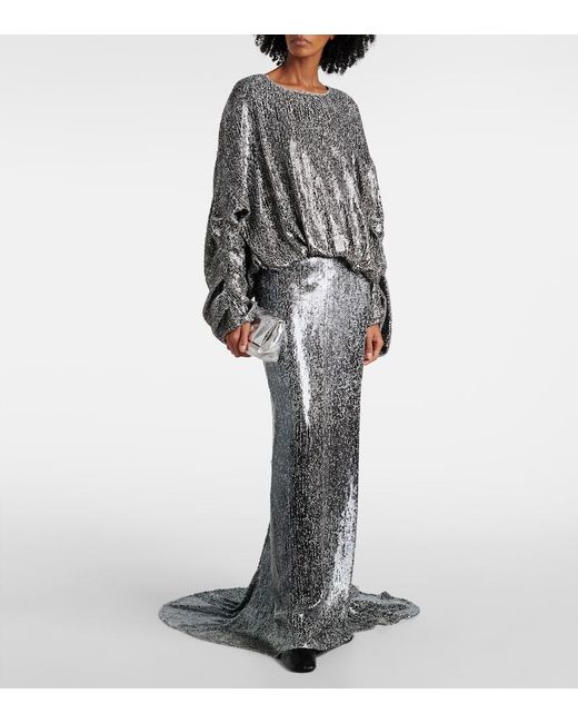 Dries Van Noten Black Sequined Gathered Blouse