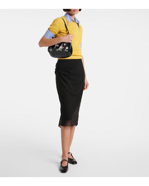Prada Black Brushed Leather Mary Jane Flats